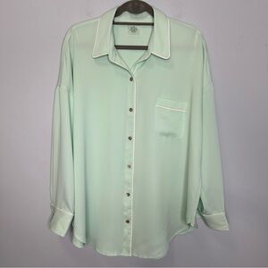Negative Supreme Buttoned Pajama Long Sleeve Top With Piping Bay Green XL/XXL